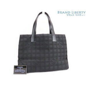 Chanel Travel Line Tote Bag Shoulder Black Nylon Leather